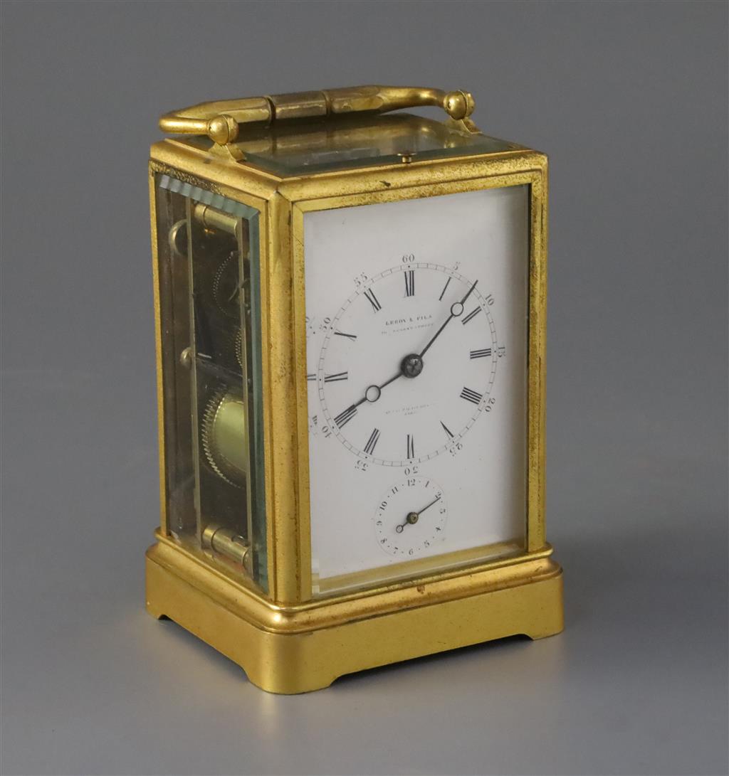 Drocourt & Co. A 19th century French quarter repeating carriage alarm clock